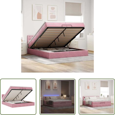 Materasso a molle insacchettate -  Struttura Letto Pouf con Materassi Rosa 200x200 cm Velluto