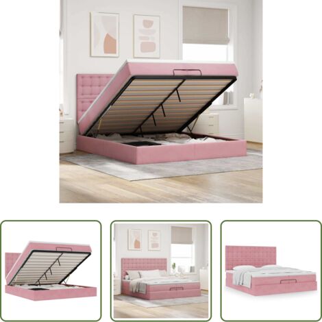 Materasso a molle insacchettate -  Struttura Letto Pouf con Materassi Rosa 200x200 cm Velluto