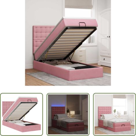 Materasso a molle insacchettate -  Struttura Letto Pouf con Materassi Rosa 80x200 cm Velluto