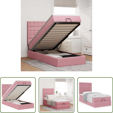 Materasso a molle insacchettate -  Struttura Letto Pouf con Materassi Rosa 80x200 cm Velluto