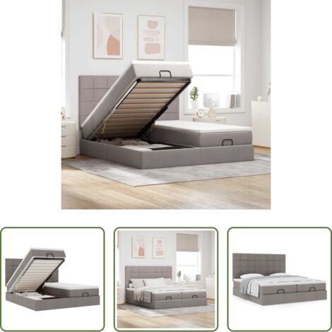 Materasso a molle insacchettate -  Struttura Letto Pouf con Materassi Tortora 180x200cm in Tessuto