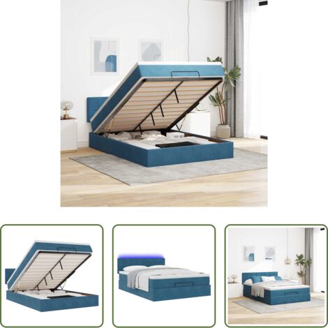 Materasso a molle insacchettate -  Struttura Letto Pouf con Materasso 140x190 cm in Velluto