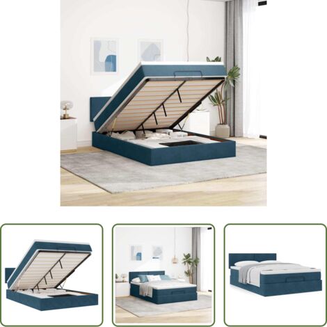 Materasso a molle insacchettate -  Struttura Letto Pouf con Materasso 140x190 cm in Velluto