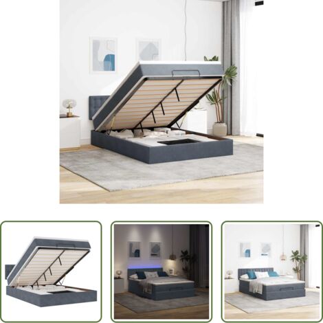 Materasso a molle insacchettate -  Struttura Letto Pouf con Materasso 140x200 cm in Velluto