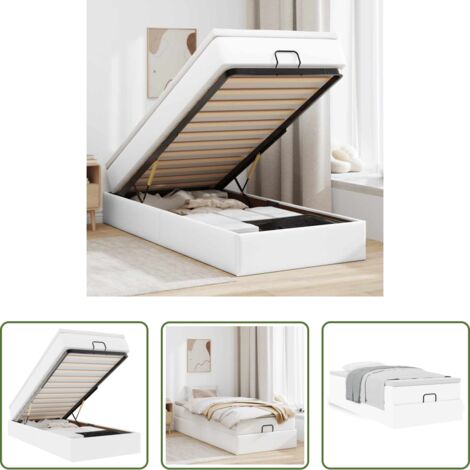 Materasso a molle insacchettate -  Struttura Letto Pouf con Materasso Bianco 100x200 cm Similpelle