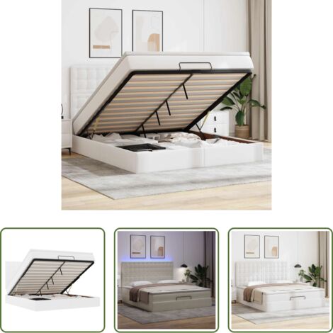 Materasso a molle insacchettate -  Struttura Letto Pouf con Materasso Bianco 180x200 cm Similpelle