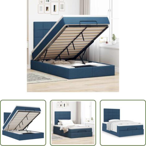 Materasso a molle insacchettate -  Struttura Letto Pouf con Materasso Blu 120x190 cm in Tessuto