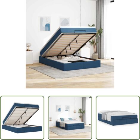 Materasso a molle insacchettate -  Struttura Letto Pouf con Materasso Blu 140x190 cm in Tessuto