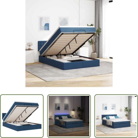 Materasso a molle insacchettate -  Struttura Letto Pouf con Materasso Blu 140x200cm in Tessuto