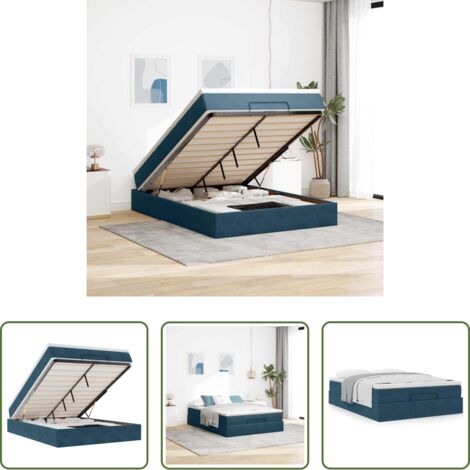 Materasso a molle insacchettate -  Struttura Letto Pouf con Materasso Blu 140x200cm in Velluto