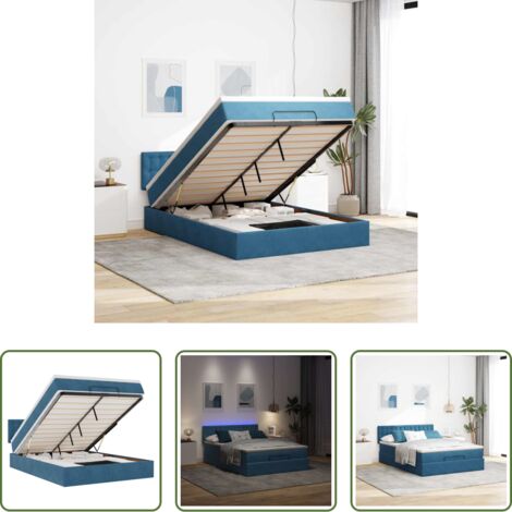 Materasso a molle insacchettate -  Struttura Letto Pouf con Materasso Blu 140x200cm in Velluto