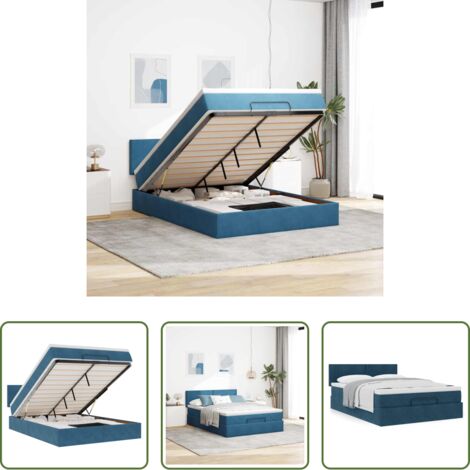 Materasso a molle insacchettate -  Struttura Letto Pouf con Materasso Blu 140x200cm in Velluto