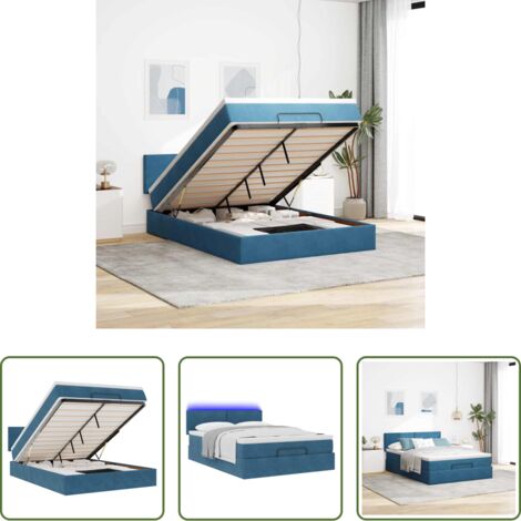 Materasso a molle insacchettate -  Struttura Letto Pouf con Materasso Blu 140x200cm in Velluto