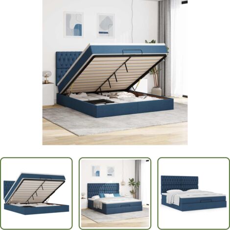 Materasso a molle insacchettate -  Struttura Letto Pouf con Materasso Blu 160x200 cm in Tessuto