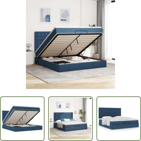 Materasso a molle insacchettate -  Struttura Letto Pouf con Materasso Blu 160x200 cm in Tessuto