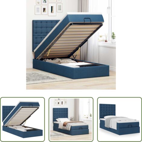 Materasso a molle insacchettate -  Struttura Letto Pouf con Materasso Blu 90x190 cm in Tessuto