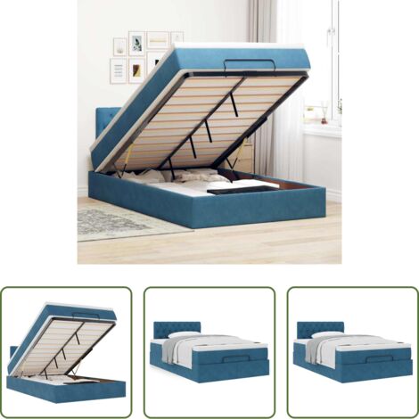 Materasso a molle insacchettate -  Struttura Letto Pouf con Materasso Blu Scuro 120x200 cm Velluto
