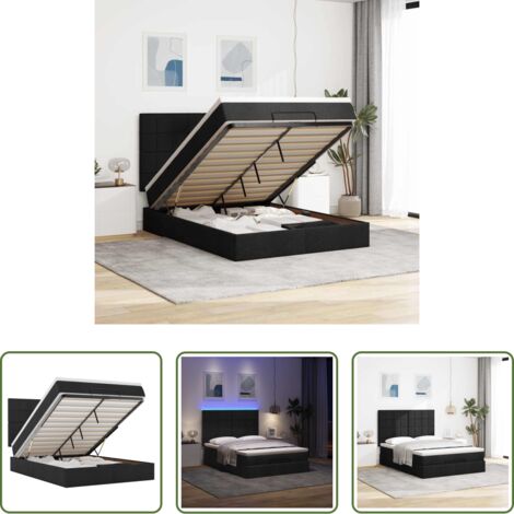 Materasso a molle insacchettate -  Struttura Letto Pouf con Materasso Nero 140x190 cm in Tessuto