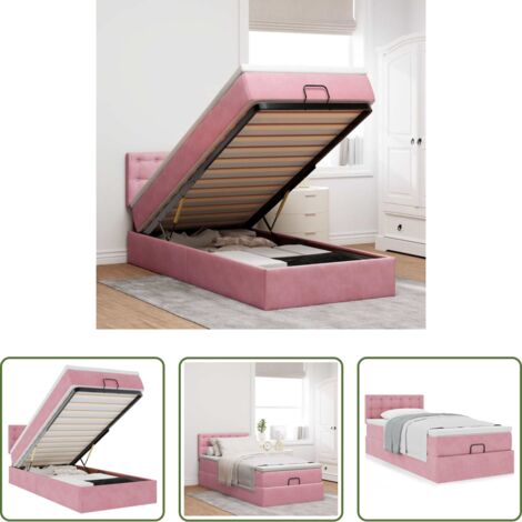 Materasso a molle insacchettate -  Struttura Letto Pouf con Materasso Rosa 100x200 cm Velluto