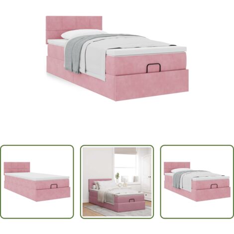 Materasso a molle insacchettate -  Struttura Letto Pouf con Materasso Rosa 100x200 cm Velluto