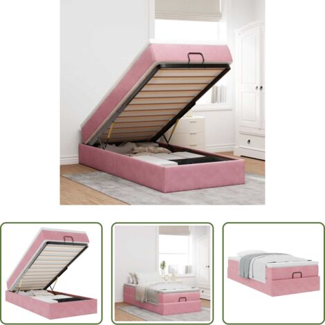 Materasso a molle insacchettate -  Struttura Letto Pouf con Materasso Rosa 100x200 cm Velluto