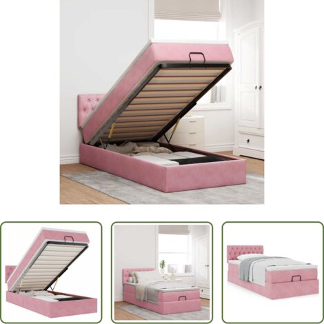 Materasso a molle insacchettate -  Struttura Letto Pouf con Materasso Rosa 100x200 cm Velluto