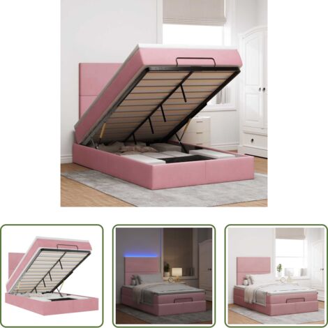 Materasso a molle insacchettate -  Struttura Letto Pouf con Materasso Rosa 120x200 cm Velluto