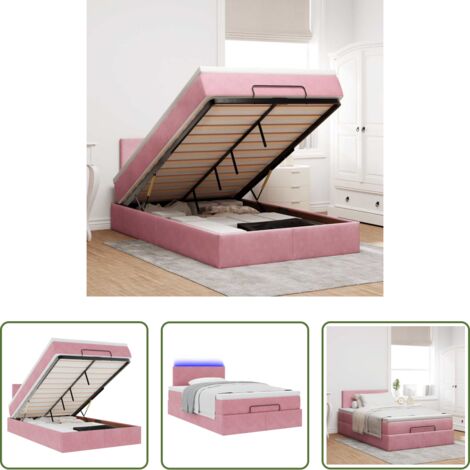 Materasso a molle insacchettate -  Struttura Letto Pouf con Materasso Rosa 120x200 cm Velluto