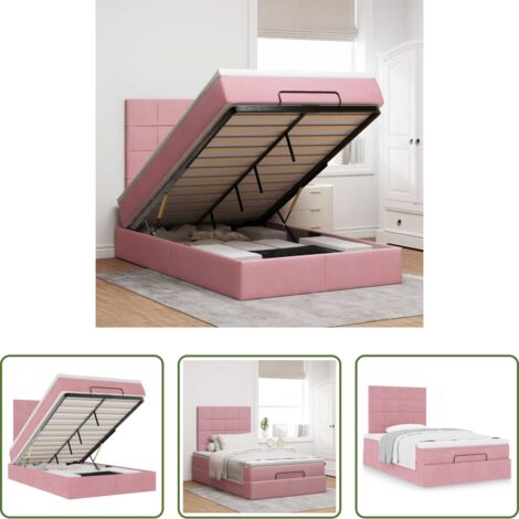 Materasso a molle insacchettate -  Struttura Letto Pouf con Materasso Rosa 120x200 cm Velluto