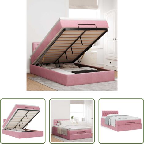 Materasso a molle insacchettate -  Struttura Letto Pouf con Materasso Rosa 120x200 cm Velluto