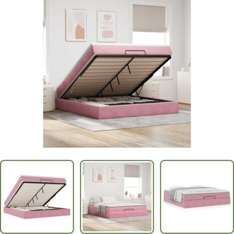 Materasso a molle insacchettate -  Struttura Letto Pouf con Materasso Rosa 160x200 cm in Velluto