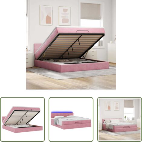Materasso a molle insacchettate -  Struttura Letto Pouf con Materasso Rosa 160x200 cm in Velluto