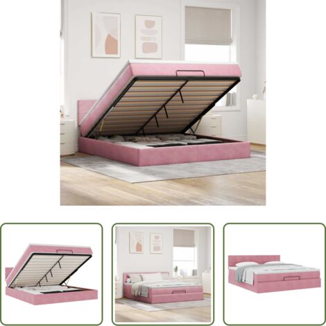 Materasso a molle insacchettate -  Struttura Letto Pouf con Materasso Rosa 160x200 cm in Velluto