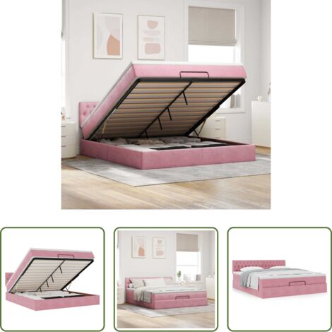 Materasso a molle insacchettate -  Struttura Letto Pouf con Materasso Rosa 160x200 cm in Velluto