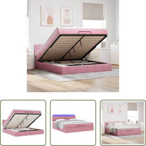 Materasso a molle insacchettate -  Struttura Letto Pouf con Materasso Rosa 160x200 cm in Velluto
