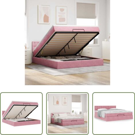 Materasso a molle insacchettate -  Struttura Letto Pouf con Materasso Rosa 180x200 cm in Velluto