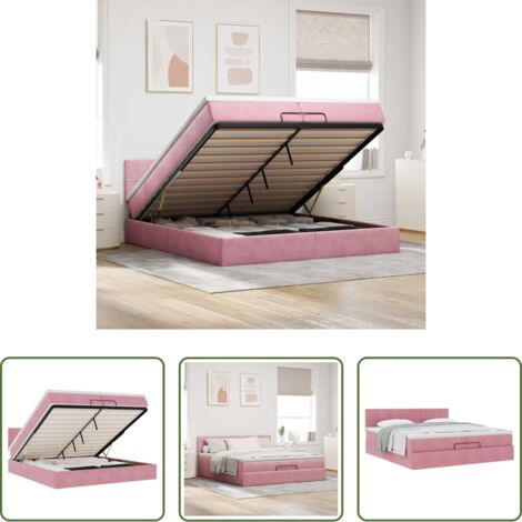 Materasso a molle insacchettate -  Struttura Letto Pouf con Materasso Rosa 200x200 cm Velluto