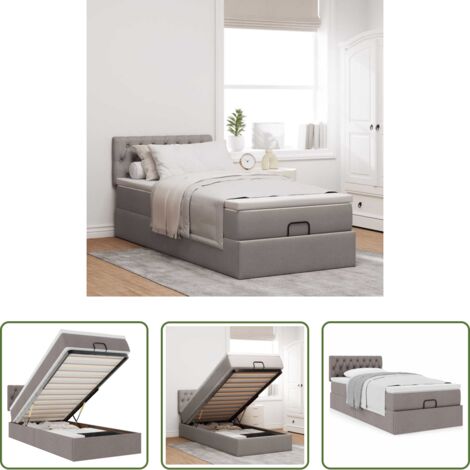 Materasso a molle insacchettate -  Struttura Letto Pouf con Materasso Tortora 80x200 cm in Tessuto