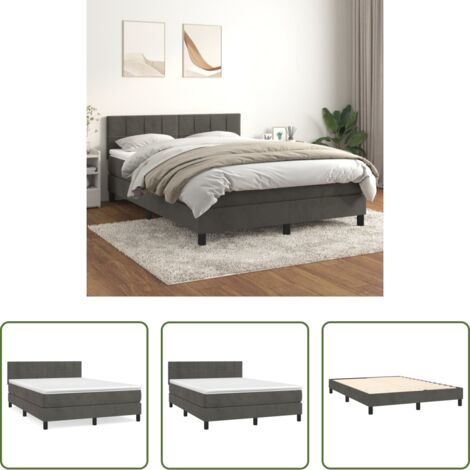 Materasso a molle insacchettato -  Giroletto a Molle con Materasso Grigio Scuro 140x190 cm Velluto
