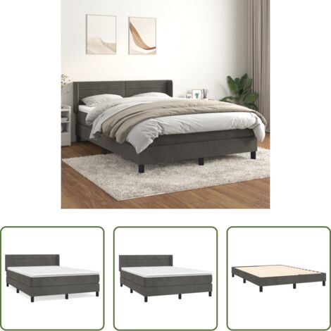 Materasso a molle insacchettato -  Giroletto a Molle con Materasso Grigio Scuro 140x190 cm Velluto