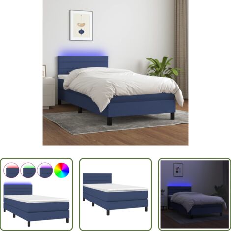 Materasso a molle -  Letto a Molle con Materasso e LED Blu 80x200 cm in Tessuto