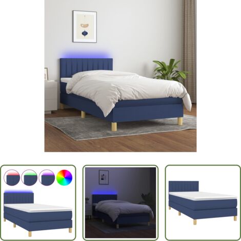 Materasso a molle -  Letto a Molle con Materasso e LED Blu 80x200 cm in Tessuto