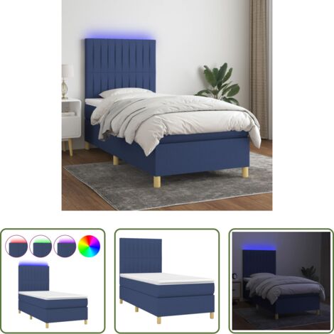 Materasso a molle -  Letto a Molle con Materasso e LED Blu 80x200 cm in Tessuto