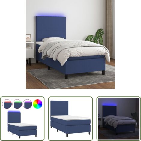 Materasso a molle -  Letto a Molle con Materasso e LED Blu 80x200 cm in Tessuto