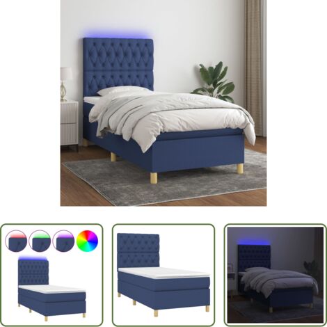 Materasso a molle -  Letto a Molle con Materasso e LED Blu 80x200 cm in Tessuto