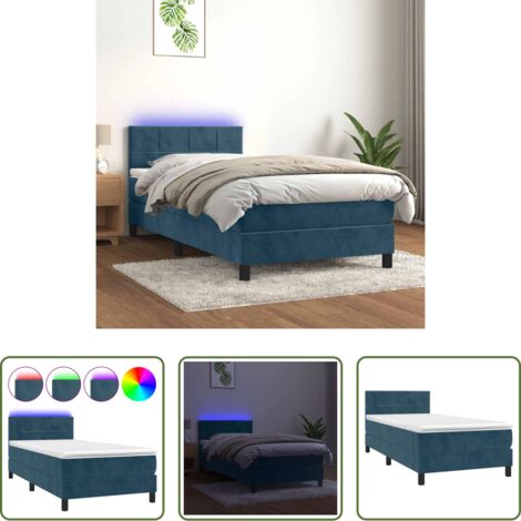 Materasso a molle -  Letto a Molle con Materasso e LED Blu Scuro 90x190cm in Velluto