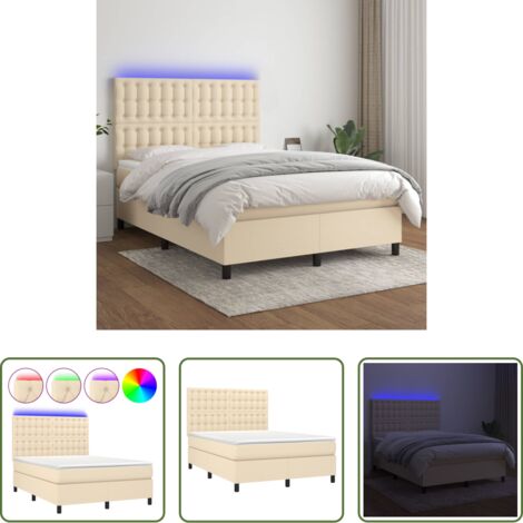 Materasso a molle -  Letto a Molle con Materasso e LED Crema 140x200 cm in Tessuto