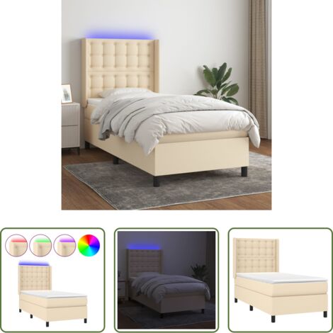 Materasso a molle -  Letto a Molle con Materasso e LED Crema 80x200 cm in Tessuto