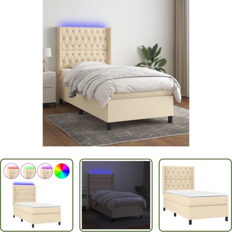 Materasso a molle -  Letto a Molle con Materasso e LED Crema 80x200 cm in Tessuto