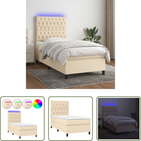 Materasso a molle -  Letto a Molle con Materasso e LED Crema 80x200 cm in Tessuto